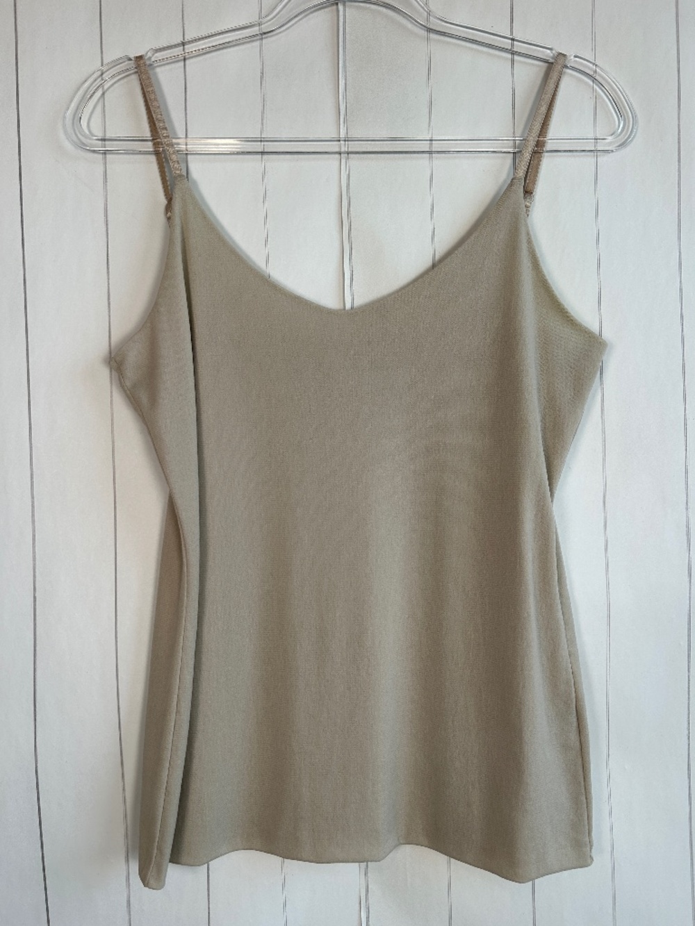 Lafayette 148 size L cami top v-neck double mesh tan stretch minimalist